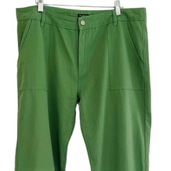 Flamingo green 100% cotton pants with tab & button at bottom hem, size 2XL - Picture 2 of 6